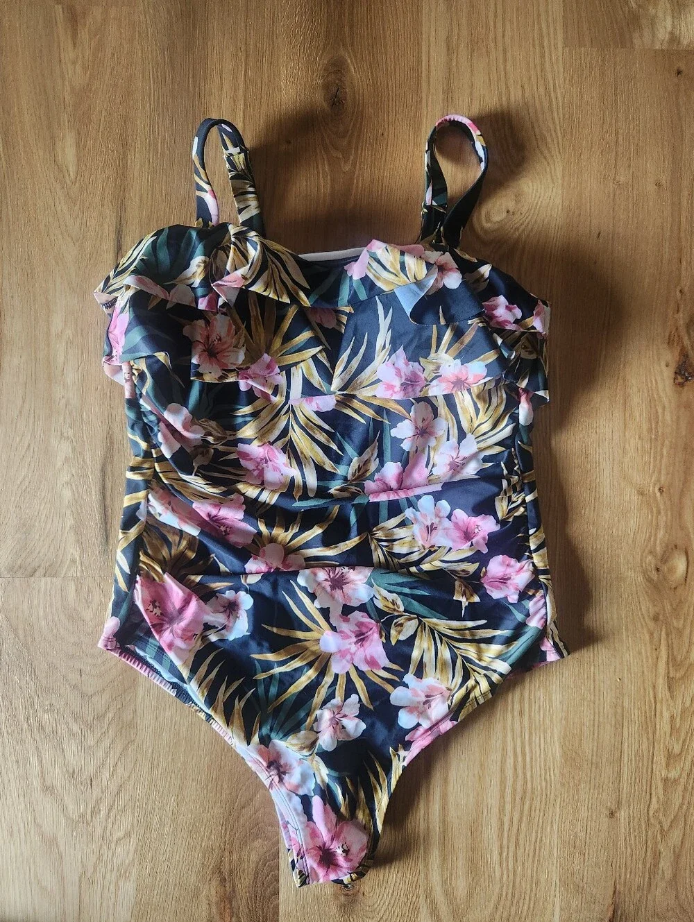 Kona Sol Floral One-Piece Swimsuit with Pink Flowers 16W